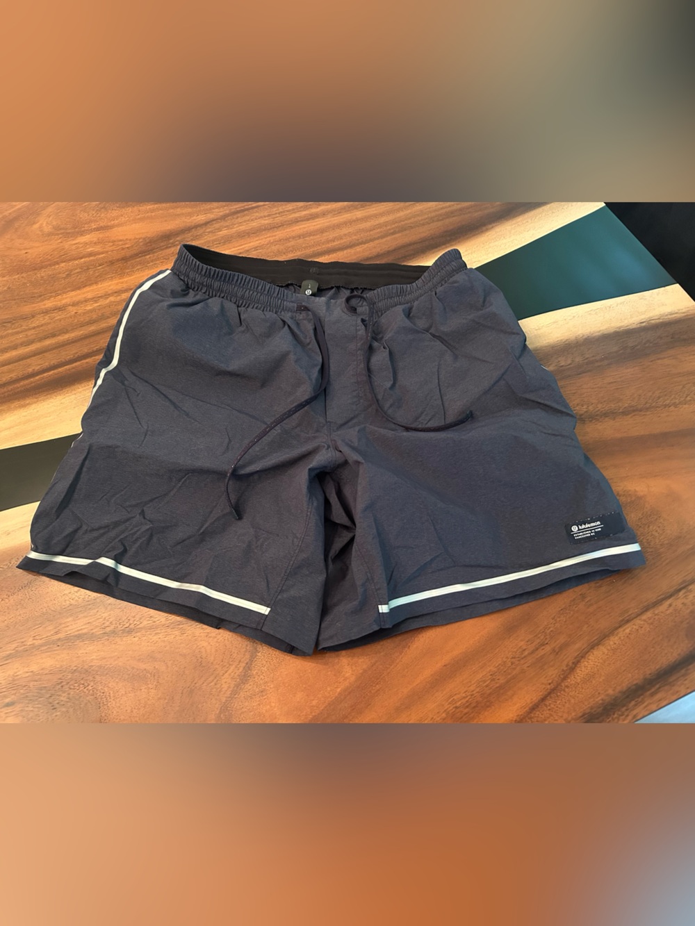 lululemon athletica Men's Dark Navy Athletic Shorts with Reflective Piping